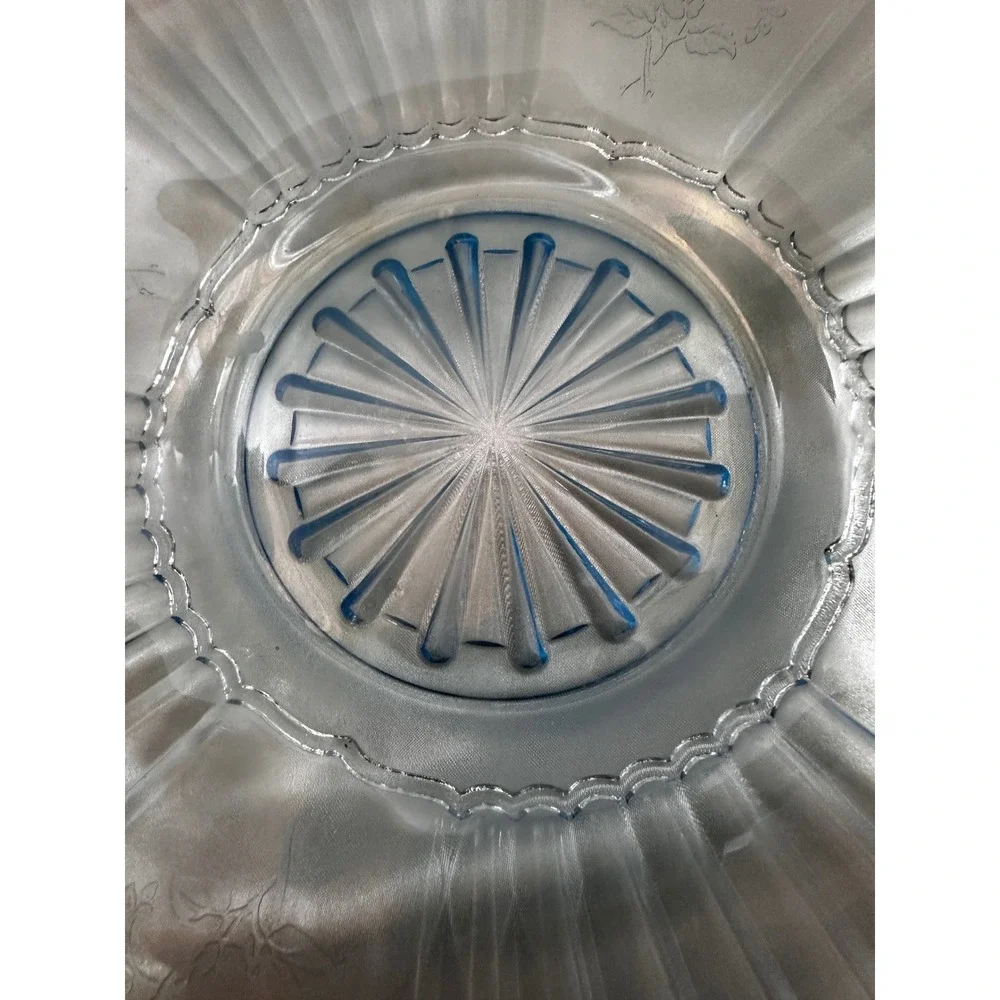 Anchor Hocking Uranium Blue Mayfair Open Rose Fruit Compote Console Bowl 11.75
